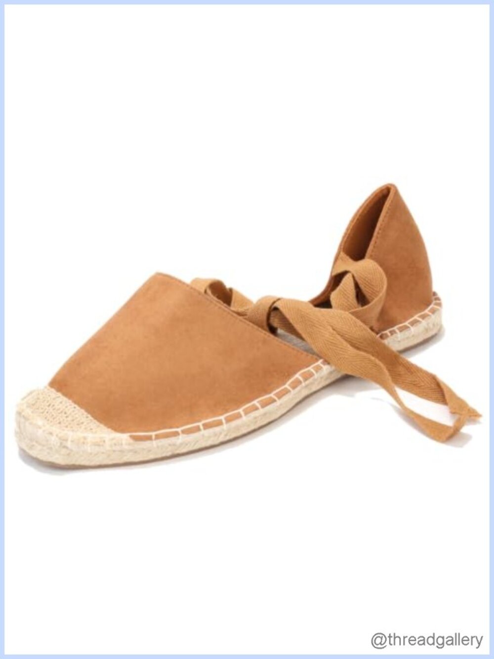 Faux Suede Cap-Toe Espadrille Flats Lace-Up Ankle Strap Sandals